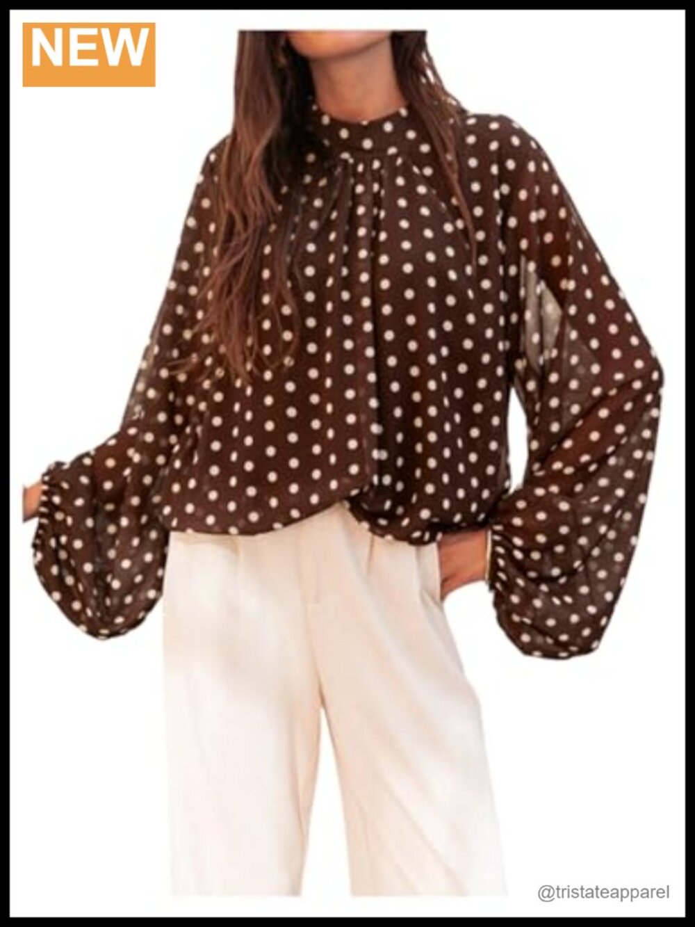 Women's Chiffon Polka Dot Blouse Mock Neck Long Sleeve Sheer Top